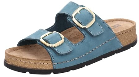 Rohde Damen Pantolette Leder Zweischnaller mit Memory-Fußbett D.Soave 5420, Größe:41 EU, Farbe:Blau