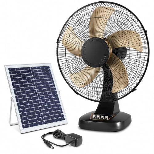 WAMJ AQDY Ventilateur Solaire 43 cm, Ventilateur d'Extérieur 20W avec Panneau Monocristallin, AC/DC, 3 Vitesses, Oscillation 90 Degrés, Inclinaison 45 Degrés, pour Camping, Serre, Abri