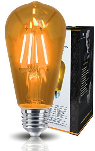 Long Life Lamp Company Ambient 4w Vintage LED Filament Amber Light Bulb E27 Clear Glass ST58