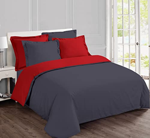 Vision - Parure de lit Réversible Bicolor Rouge/Anthracite - Set de Housse de Couette 200x200 cm avec 2 taies d'oreiller pour lit 2 Personnes - 100% Coton