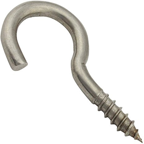 SC-Normteile Schraubhaken mit Holzgewinde - 4,4 x 50 mm - (5 Stück) - Wandhaken | Wäscheleinenhaken | gebogen | rostfrei - (Gewindelänge: 17 mm) - aus Edelstahl A2 V2A - SC9080