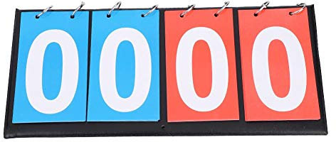 Bnineteenteam Sportanzeigetafel, 2/3/4-stellige tragbare Flip Score Counter Sportwettbewerb für Tischtennis Basketball(4 Digit-Red+Blue)