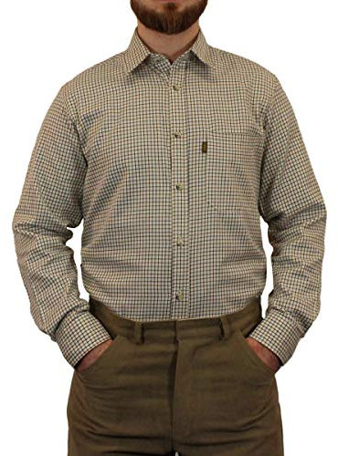 Mens Game Tattersal Long Sleeve Collared Regular Fit Country Check Shirt Brown/Green