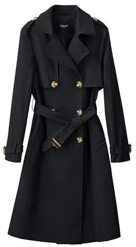 Orolay Long Trench Coat for Women with Belt Lightweight Double-Breasted Duster Trench Coat Slim Fit Black L