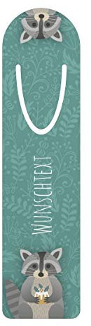 printplanet® - Metall-Lesezeichen mit Namen oder Text bedrucken - Buchzeichen mit eigenem Text selbst gestalten -Maße: 3,2 cm x 12,7 cm - Motiv: Waschbär