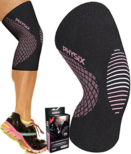 Physix Gear Kniebandage, Kompressionsbandage, Alternative zur Knieschiene, für Damen und Herren, Kniebandage, Krafttraining, Knieschoner (S-Schwarz & Rosa, 1 Stück)