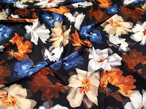 John Kaldor Crepe de Chine Stoff, Gold, Blau, Meterware
