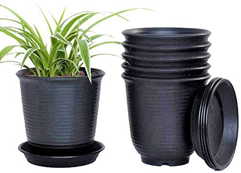 KAHEIGN 6 Pz Vasi Da Fiori In Plastica, 15,5cm Addensare I Vasi Per Piante Contenitore Per Piante Vaso Da Giardinaggio Al Coperto Con Drenaggio Pallet (Nero)
