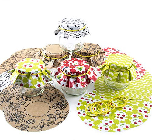 Logbuch-Verlag 6 kleine Marmeladengläser 212 ml mit 6 x 3 bunten Marmeladendeckchen - Verpackung für selbstgemachte Marmeladen