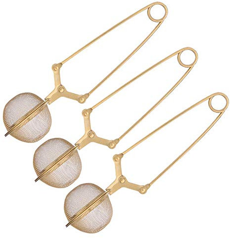 Tea Infuser Stainless Steel Gold Mesh Snap Ball Tea Strainer with Handle for Loose Leaf Tea Herb and Mulling Spices 3 Pack