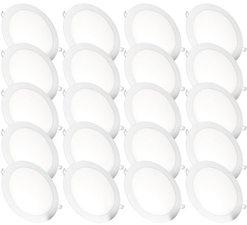 JANDEI - Pack 20 x LED-Einbau-Downlights, 18W, 1440 Lumen, Runde Form, Einbauloch Ø 200- Ø 205 mm, Extraflach 13 mm Tiefe, Lichtfarbe Neutralweiß 4200K, Inklusive Transformator
