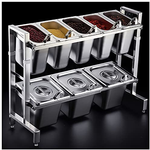 AIZYR Stainless Steel Condiment Container/Food Pans Holder with Retractable Rack, Lids and Spoons for Jam/Seasoning/Sauce