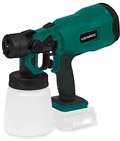 VONROC Pistolet à Peinture sans Fil VPower 20V – Récipient de 800 ML - Buses, Tige, Couvercle, Joints, Aiguille Inclus - sans Batterie ni Chargeur
