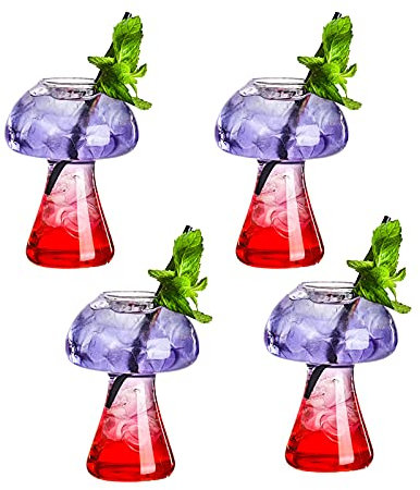 HUIKJI Kreatives Pilzglas, Weinglas, Wasser, Cocktails, Limonade, Saft, Glas, 285 ml, hochwertiges Kristallglas, Weinglas, Pilz, Cocktailglas, geeignet für Partys, Hochzeiten, KTV und Bar