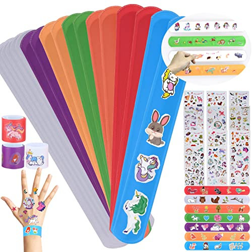 GOLDGE 18PCS DIY Bracelets à Claquer avec 12PCS Autocollant Transparent, Enfant Toy, Cadeau de Fête pour Enfants Filles Garçons Party Favors