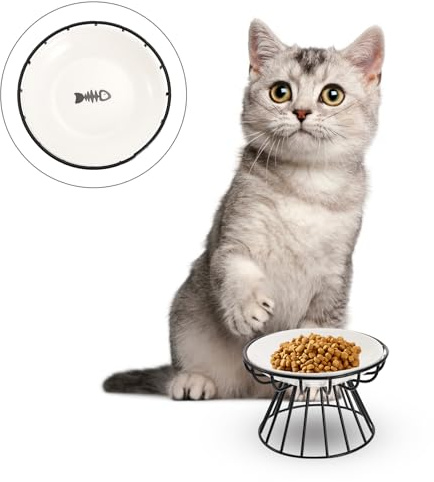 ULTECHNOVO Ceramic Raised Cat Bowl with Stand - Elevated 6.30 Inch Whisker Friendly Pet Dish for Cats and Small Dogs Feeding Food and Water