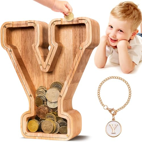 summidate Spardose Kinder Holz, Personalisierte Buchstabe Sparschwein Y | Spardose Holzbuchstaben für Mädchen Jungen Initiale, Sparschwein Geschenk zum Geburtstag, Weihnachten und Kinderzimmer Deko