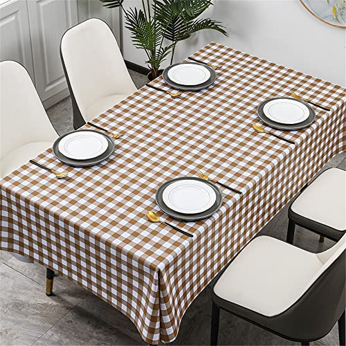 Chickwin Tischdecke Abwaschbar Wachstuch, Abwischbar PVC Modern Kunststoff Rechteckig Garten Tischdecke Wasserdicht Fleckschutz Pflegeleicht Dekoration Tischdecke (140x200cm,braun kariert)