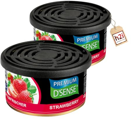 h2i Premium Duftdose | strawberry | 2 Stück | Auto Lufterfrischer und Duftspender für Camping, Büro & Zuhause | 60 Tage frischer Duft mit Mengenregulierung | passt in Getränkehalter | h2i Sticker
