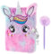 WERNNSAI PlüschEinhornNotizbuchSet – glitzerndes Tagebuch, Einhorn, Tagebuch für Mädchen, Kinder, Geschenk, Stickerei, flauschig, Schule, Reisen, A5, geheimes liniertes Notizblock, Kugelschreiber,