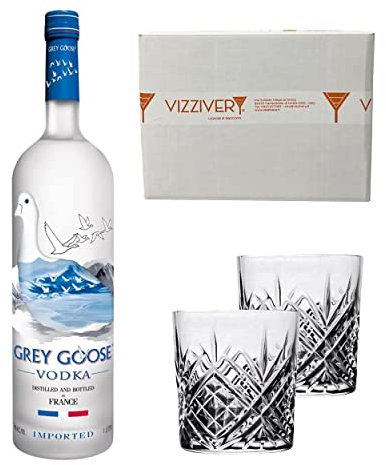 Grey Goose Vodka Original 40% Vol. 1000 ml - Due Bicchieri In Vetro da 300 ml