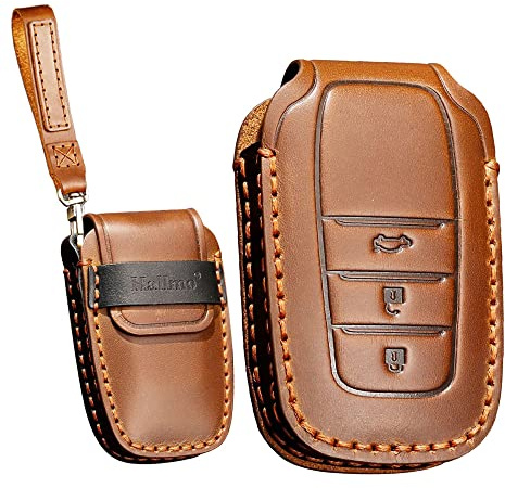 KUNIO Coque de Protection clé de Voiture pour Toyota CHR Camry RAV4 Yaris Prius Aygo Land Cruiser 200 Crown en Cuir avec 3 Boutons Marron