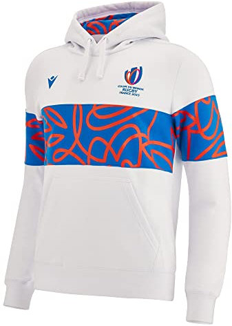 Macron Sweatshirt mit Kapuze für Erwachsene, Rugby World Cup 2023, offizielles Lizenzprodukt, weiß, 3XL