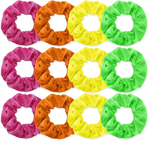 12 Stück Neonfarbe Haargummi Scrunchie Damen Samt Haarbänder Einfarbig Chunky Stretch Haargummi 80er Jahre Kostüm Zubehör Damen Mädchen Haarschmuck Kopfbedeckung