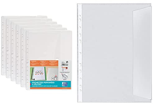 Oxford Dokumenten-Mappen A4, Taschen mit Klett-Verschluss, zum Abheften, farblos, 6er Pack & Veloflex 5340000 - Dokumentenhüllen DIN A4, aus PP 130my, dokumentenecht, transparent farblos, 10er Packung