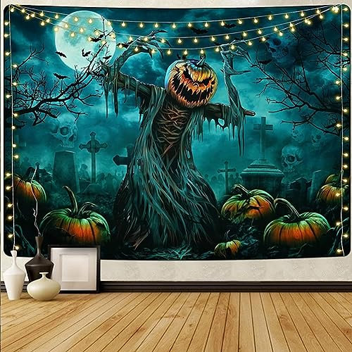 Proumhang Halloween Wandteppich,Horror-Thema Schädel Geist Kürbis Laterne Backdrop,Halloween Fotografie Party Dekoration Backdrop Wanddekor 95cm x 73cm Stil 1
