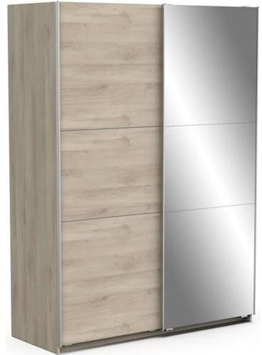 Demeyere Armoire Porte Coulissante avec Miroir & Penderie Moderne – Coloris Chêne Kronberg & Finitions Métal - 148 x 59,9 x 203 cm