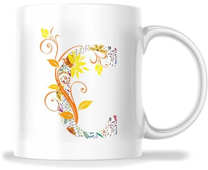 Tasse mit Monogramm und Aufschrift C First Initial Name – Florales Monogramm Geschenktasse für Frauen Teenager – 325 ml Tasse tolles Geschenk für Urlaub Geburtstag Weihnachten –
