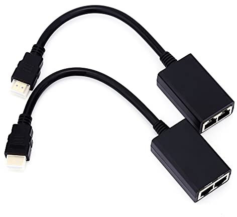 Câbles HDMI De 30 M, Cordon HDMI Sur Rj45 Cat5e Cat6 Lan Ethernet Balun Extender Répéteur Jusqu'à 1080p