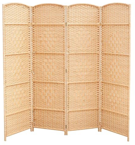 Paravent 4 Panneaux en Bois Naturel 170x160cm, Séparateur De Pièce Bois Salon, Diviseur De Pièce Écran Pliant, Paravents pour L'intérieur, Cloison De Séparation pour Chambre À Coucher