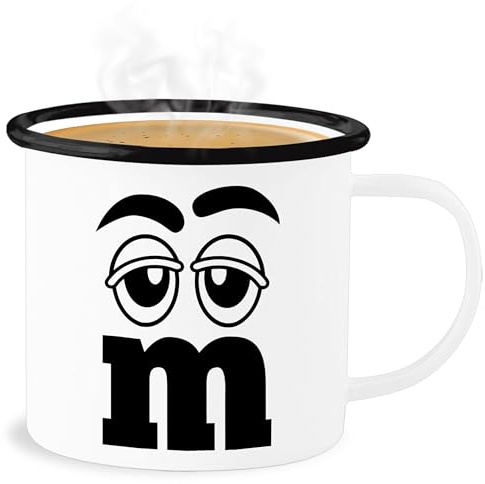 Emaille Becher Blechbecher - Karneval & Fasching - Tassen - M und M Figuren Aufdruck I M&M I Fastnacht I Fasnacht I Fasnet - 300 ml - Weiß Schwarz - fasching- mm tasse carnevale buchstabe karnevals