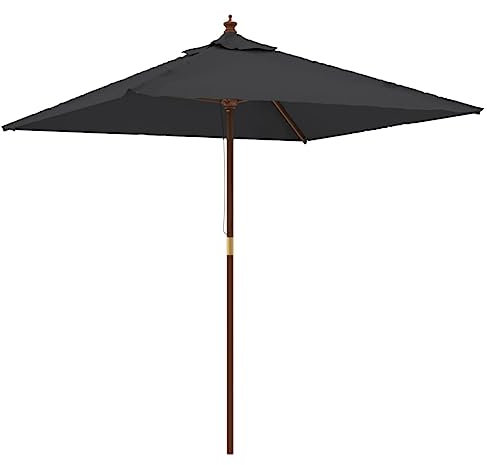 LAPOOH Sombrilla de jardín con Poste de Madera Negro 198x198x231 cm, Parasoles De Jardin, Sombrilla Piscina, Sombrilla Terraza Exterior, Parasol Playa, Sombrillas para Jardin - 363189