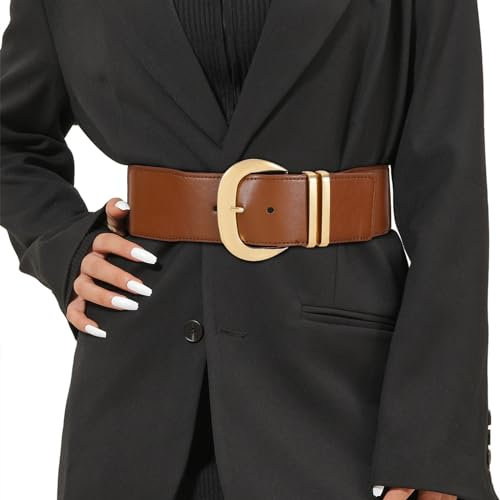 JasGood Damen Breiter Gürtel Elastischer Taillengürtel für Kleider Stretchy Gürtel Hüftgürtel Goldener Schnalle Gürtel für Damen,Braun,110cm