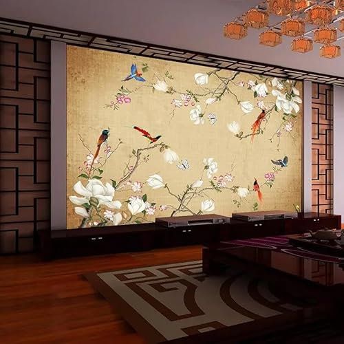 XINRUYI 3D-Tapete Wandbild Tapete Tapete dreidimensionale Blumen und Vögel chinesischer Stil handbemaltes Wohnzimmer Schlafzimmer TV-Wandaufkleber
