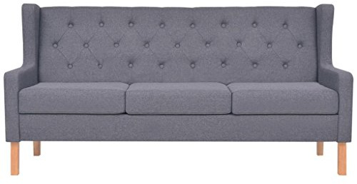 Gecheer 3-Sitzer-Sofa Lounge Couch Dreisitzer Stoffsofa Polstersofa Loungesofa Couch Polstermöbel Wohnzimmersofa Designsofa 180 x 68 x 90 cm (B x T x H),Holz-Rahmen+Stoff-Bezug Grau