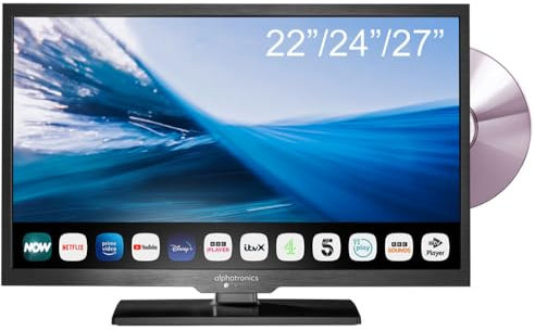 Maxview Alphatronics SL Line+ Smart TV with DVD Player for Motorhome Caravan Truck Boat 12v or 240v 22 inch Super Slim LED Wifi Bluetooth Connected Television - 22