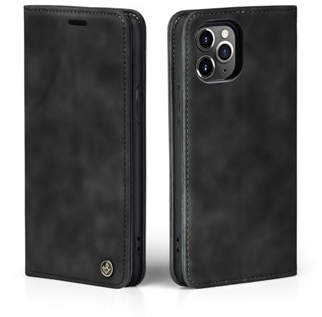 LBH Handyhülle für Apple iPhone 11 Pro Max in Schwarz mit Karten- und Geldfach Smartphone Hülle mit Standfunktion Flip Case Schutzhülle Magnetverschluss Vintage