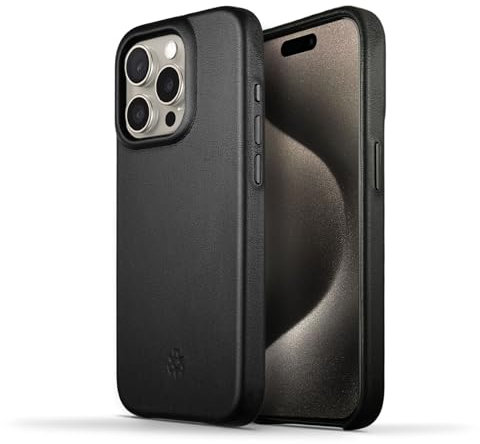 NOVADA Genuine Leather Case for iPhone 15 Pro - Compatible with MagSafe - Napa Black