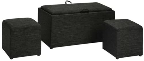 Ensemble d'ameublement 2 poufs et Coffre de Rangement avec Coussins 2 en 1 Convertibles en Plateau de Service, Repose-Pieds, Tabouret en Tissu Lin Gris, idéal pour la Maison, Le Bureau, Le Salon