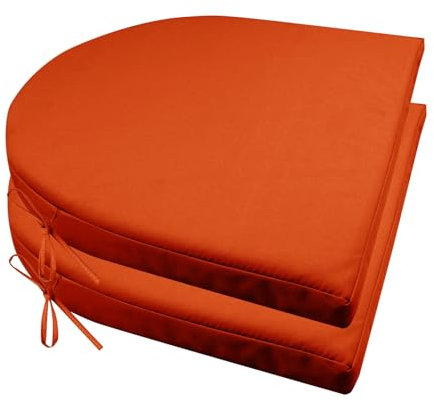 BESTORI 2er Set Stuhlkissen mit Bändern Wasserdicht Rutschfestes Sitzkissen Bequeme Halbrund Sitzpolster für Gartenmöbel Oder Stuhl Wasserdicht Garten 40 x 40 x 4 cm Orange