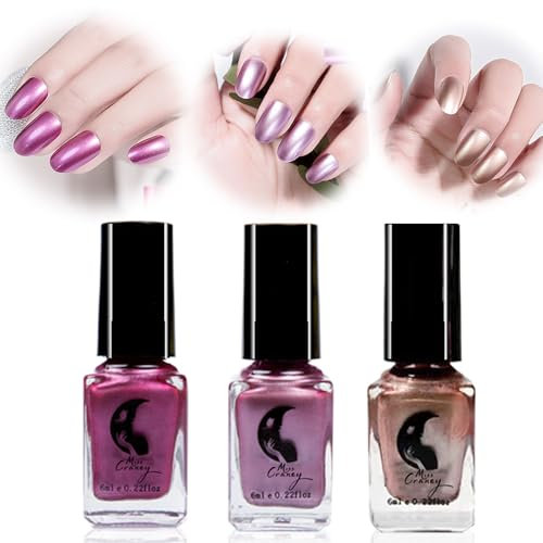 Metal nail polish Mirror Nail Varnish-Metallic Mirror Effect Pink Nail Varnish Set - Long Lasting Quick Drying No UV Needed Non-Peelable Christmas nail art kit (Pink Rose Champagne)