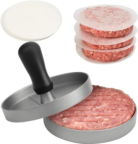 MEETOZ Burgerpresse Patty Maker – Küchenform Hamburgerpresse mit 100 Pergamentpapier – antihaftbeschichtete Hamburgerform mit gratis Wachs-Patty-Papierbögen – BPA-frei