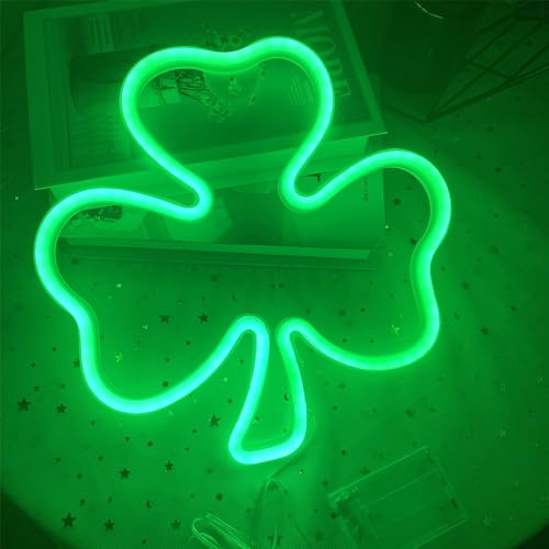 DAJASD LED-Kleeblatt-Neonschild, 29,8 cm, Kleeblattgrün, Neonlichter mit USB und batteriebetrieben, St. Patricks Day Dekorationen, Lichter für Wand, Fenster, Party, Bar, Zuhause, Garten, Restaurants