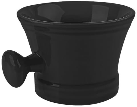 Linkidea Ceramic Mug Shaving with Knob Handle, Deep Size Wet Shaving Cup, Razor Shave Soap and Cream Bowl for Men (Black)