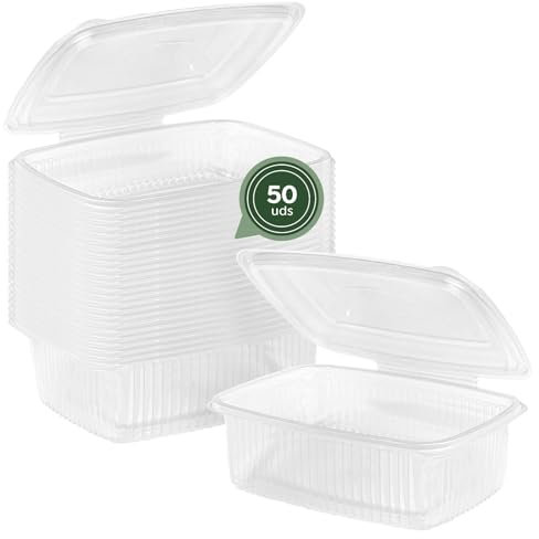 Horeca Collection MAXI PRODUCT - 50 Envases Bisagra Rectangular - Envase con Tapa - Comida para Llevar - 1000cc - 18 x 14 x 5 cm - Envase Reutilizable - APTO MICROONDAS Y CONGELADOR