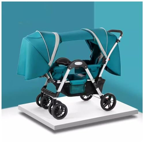 Kinderwagen Zwillinge Kinder Buggy Doppelter Kinderwagen For Neugeborenen Können Sitzen Lügen Baby Wagen, Kinderbuggy Klappbar Kinderwagen Organizer For Kleinkind(Groen)